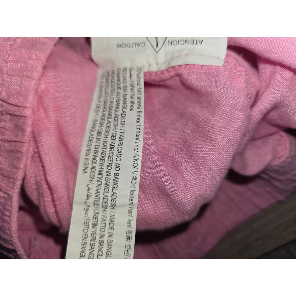 Zara Pink 100% Linen High Waisted Elastic Waist Shorts Womens Large - Picture 4 of 4